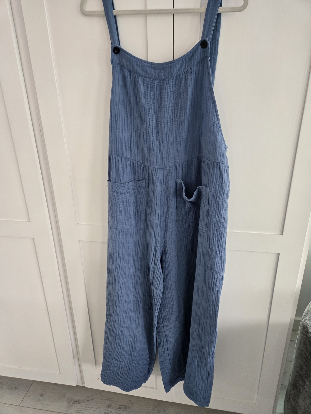 Light Blue Cotton Gauze Wide-Leg Overalls